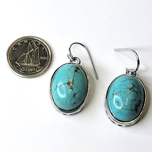 Oval Howlite Earrings Turquoise BLue Oval Blue - Picture 8 of 9
